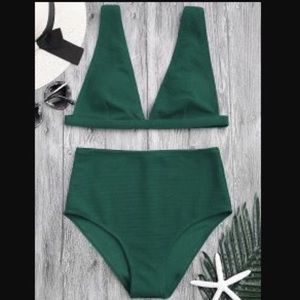 NWT Emerald Green High-Waisted Swimsuit